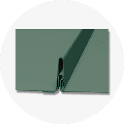 A green metal corner guard on top of a white background.